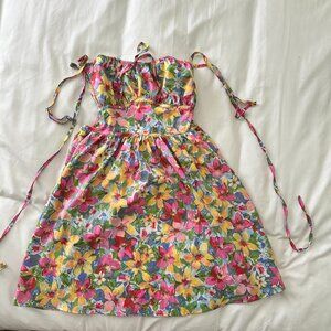 Flowy Floral Spaghetti Strap Tie Mini Dress - Low Back Beach Summer Vacation XS